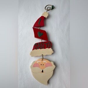 Vtg I Love Santa Hanging Christmas Ornament or Wall Decor Wooden Hand Painted
